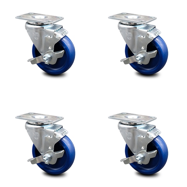 Service Caster 4 Inch Solid Polyurethane Wheel Swivel Top Plate Caster Set with Brake SCC SCC-20S414-SPUS-TLB-4 - main